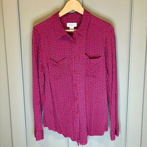 Y2K‎ Liz Claiborne Women's Large Shirt Pink Black Paisley Button-Up Collared